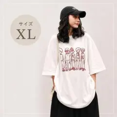 値下げ 半袖Tシャツ オーバーサイズ イラストビッグシルエット 韓国風 白 XL