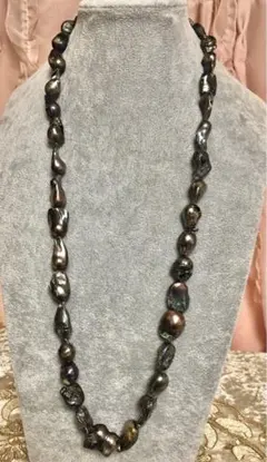 【日本製】とても極大粒珍しい天然バロック真珠が目を引くロングネックレス♪80cm