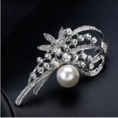 リボン フォーマル パール ブローチ シルバー 結婚式 卒業式 ジルコニア 上品