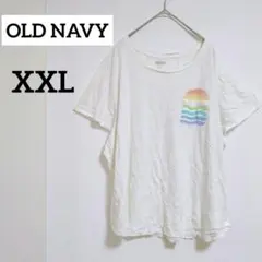 OLD NAVY オールドネイビー【XXL】Tシャツ カラフル波デザイン 白