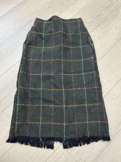 チェック柄　フリンジタイトスカートM