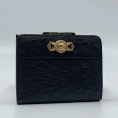 □未使用級□ VERSACE ヴェルサーチ　財布　オーストリッチ　レザー　黒 □未使用級□ VERSACE ヴェルサーチ 財布 オーストリッチ レザー 黒