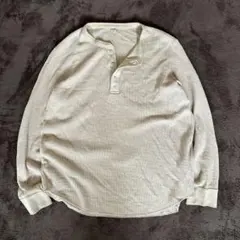 y2k uniqlo サーマル　ワッフル　ヘンリーネック　ベージュ　メンズM