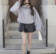 GRL グレイル スタンドネックファーブルゾン kd105 グレー