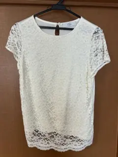 【値下げ】Noble ノーブル ホワイト 花 レース 半袖 トップス Tシャツのサムネイル