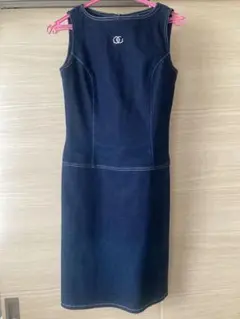 ダークブルー ノースリーブ デニムワンピース