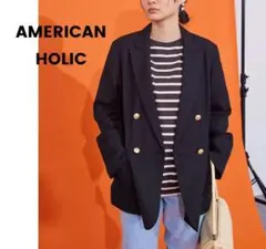 アメリカンホリック　金ボタンテーラードジャケット　ダブルブレスト　ブラック　L