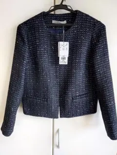 未使用 theory luxe ネイビー ツイード ノーカラージャケット