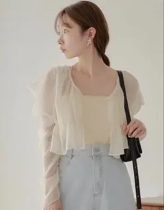 Kastane♡チョーカー付き シアーボウタイシースルーフリルブラウス 2wayのサムネイル
