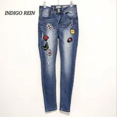 新品 インディゴレイン スキニーデニム【XS〜S】ワッペン ダメージ加工 可愛い