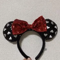 ディズニー　カチューシャ　スパンコール　ミニー　ハート　ブラック　レッド