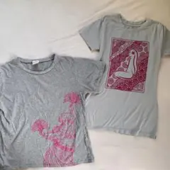フラガールプリントTシャツ セット　フラ　ハワイ　タヒチアン　グレー　ピンクのサムネイル
