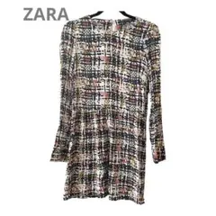 美品♡ ZARA Vネック個性柄ワンピース L 薄手長袖