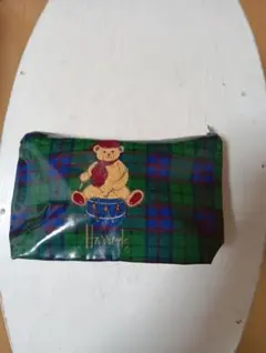 Harrods クマ刺繍柄 タータンチェック ポーチ　レア