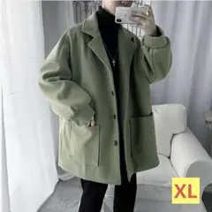 ビッグシルエット チェスターコート ロングコート グリーン　XLサイズ