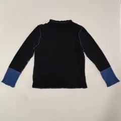 配色ステッチ リブ長袖カットソー ブラック×ブルー