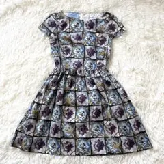 美品】PRADA プラダ フラワープリント フレアワンピース ネイビー 38