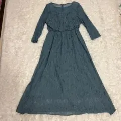 レース長袖パーティドレス　オケージョンドレス　グリーン