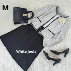 黒白ツイードノーカラージャケット＆黒スカート　M定番セレモニーホワイトジョーラ