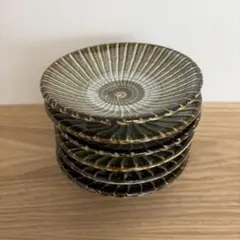 小鹿田焼　おんた焼　飛鉋　打ち刷毛目　小皿12.5㎝　4寸皿　6枚　工芸品のサムネイル