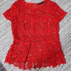 ZARA WOMAN 赤 レース 半袖トップス Sサイズ