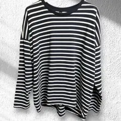 ユニクロ　スムースコットンリラックスボーダー　Tシャツ L ネイビー×白　長袖