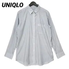 ユニクロ◆メンズ ストライプ 長袖シャツ ボタンダウン ホワイト ネイビー