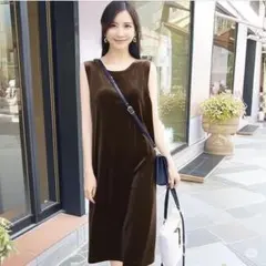 【セール品】LOVE MIC ブラウン ノースリーブ ロングワンピース 9AR