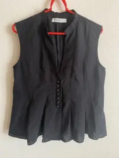 【ナノユニバース 】ノースリーブ キーネック ペプラムブラウス黒 サイズ38 L