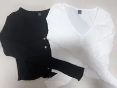 SHEIN まとめ売り リブ編み カーディガン ブラック ホワイト シーイン