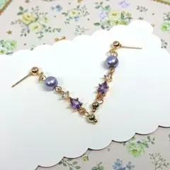 No.370☆雫×パール（パープル） ピアス イヤリング マスクチャーム