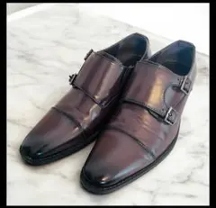 極美品 ダークブラウン ダブルモンクストラップ ビジネスシューズ 3E EEE