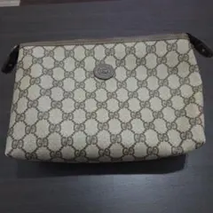 【美品】グッチ　ポーチ　セカンドバッグ　GGスプリーム　PVC レザー　ブラウン