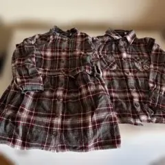 BeBe チェック柄 ワンピース シャツ 110 シャツ120 2点セットのサムネイル