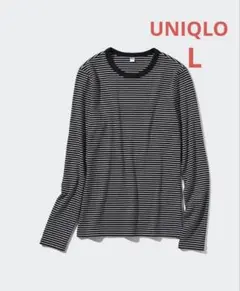 UNIQLO ソフトリブボーダークルーネックT ブラック　L