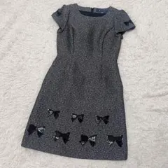 M'S GRACY♡エムズグレイシー　リボン　スパンコール　ツイードワンピース