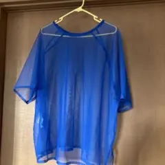 青いポリエステル半袖Tシャツ サイズF シースルータイプ