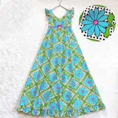 美品★ハワイ製 【プリンセスカイウラニ】 フラダン衣装 ドレス ボタニカル柄 L