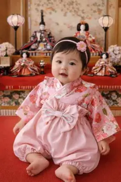 ベビー袴　桜文様✕ピンク　3ヶ月〜　ひな祭り　初節句