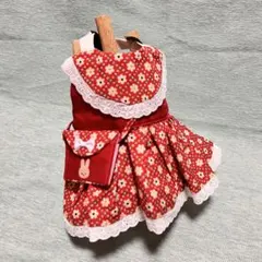 【送料無料】花柄の赤いワンピース風ハーネス ポシェット付き