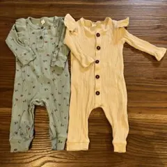 SHEIN リブ　ロンパース 74 70 80 フリル　女の子　長袖　韓国風