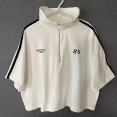 COLZA ハーフジップ 半袖Tシャツ ホワイト 85 サイドライン L
