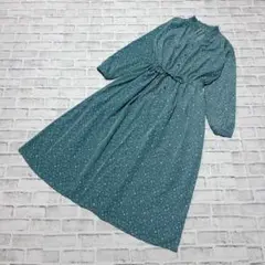 【ナノユニバース】ロングシャツワンピース スタンドフリル ウエストゴム 総柄