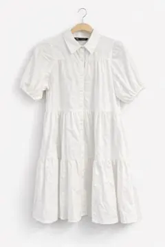 ZARA ホワイト シャツワンピース 半袖 ティアード