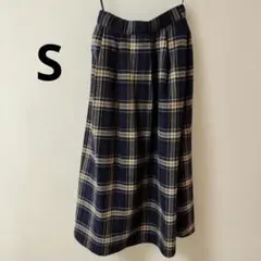 ネイビー ベージュ チェック柄 フレアスカート