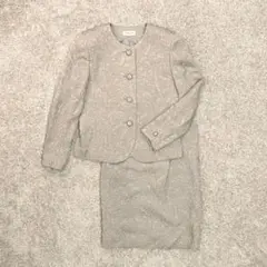 セットアップ スーツ スカート 絹 グレー 総柄 5AR 冠婚葬祭 卒業式