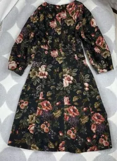 美品✨　グレースコンチネンタル　ロングワンピース　長袖　花柄　黒　38　22AW