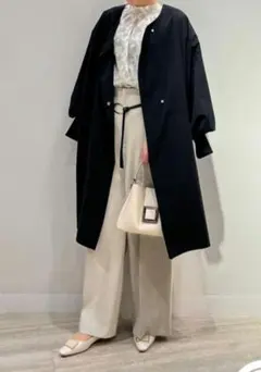 ENFOLD フェザーリーバーロングPコート ウールコート 38 ☆美品 ENFOLD エンフォルド フェザー リーバー ロング Pコート グレー