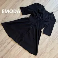 EMODA ブラック タックスリーブ ミニワンピース 半袖 フレアワンピース