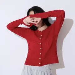 JEANASIS 12Gチェックジャガードクルーカーディガン